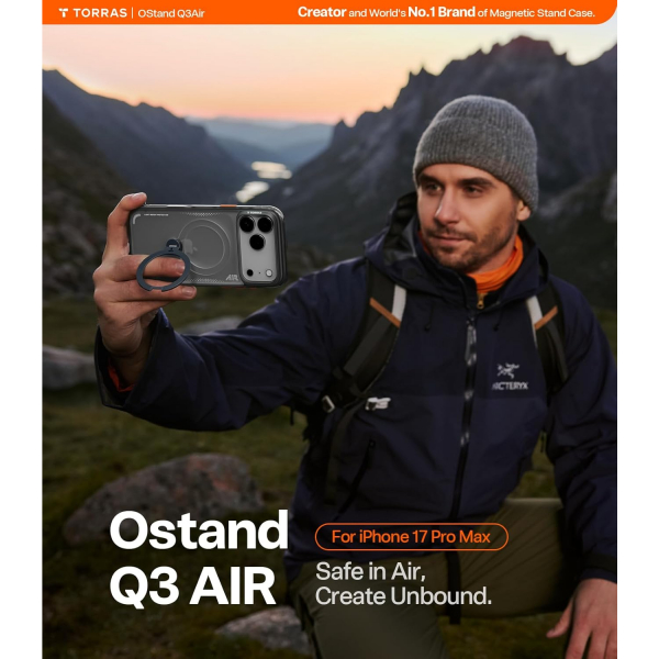 TORRAS iPhone 17 Pro Max Ostand Q3 Air Klf-Shadow Black