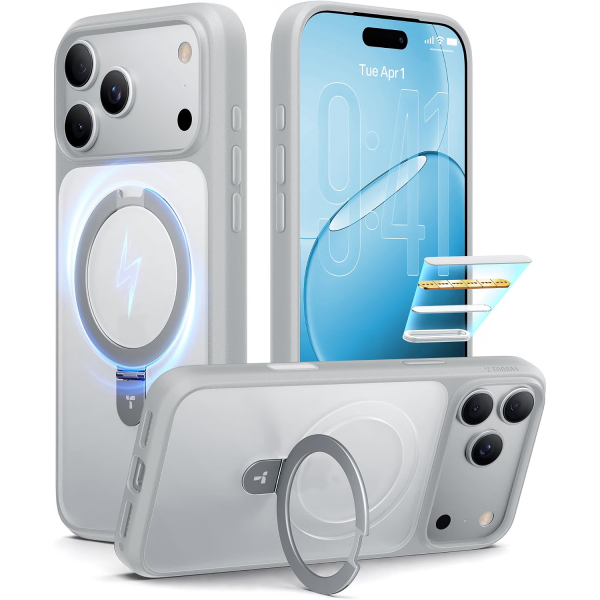 TORRAS iPhone 18 Pro Standl� Manyetik K�l�f-Silver Gray