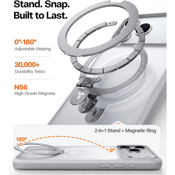 TORRAS iPhone 18 Pro Standl� Manyetik K�l�f-Silver Gray