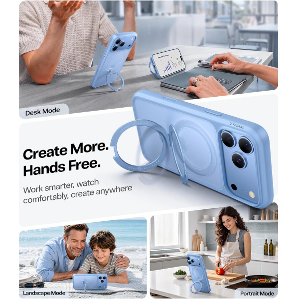 TORRAS iPhone 18 Pro Standl� Manyetik K�l�f-Blue