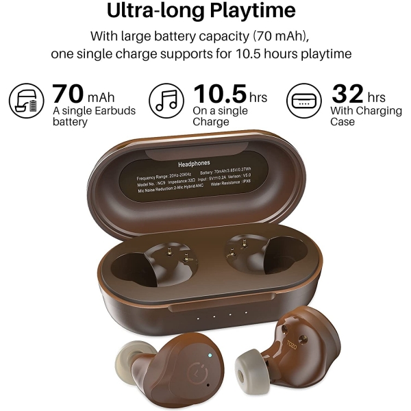 TOZO NC9 Bluetooth Kulak i Kulaklk-Brown