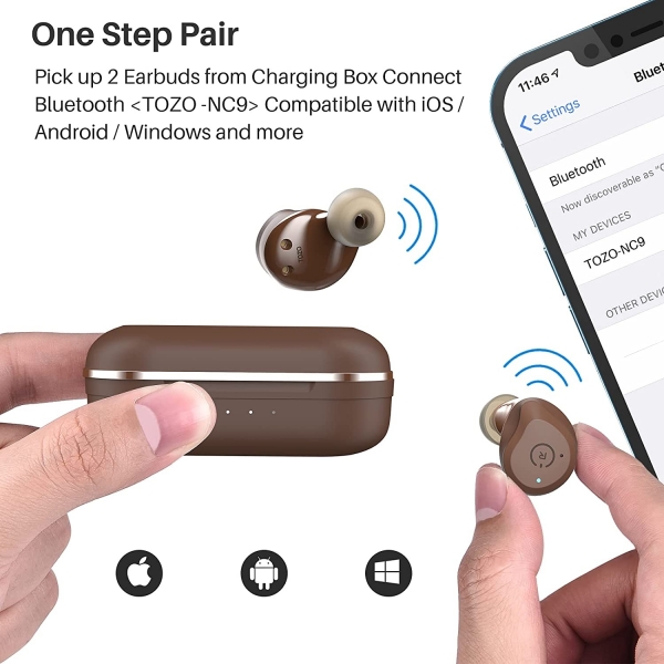 TOZO NC9 Bluetooth Kulak i Kulaklk-Brown