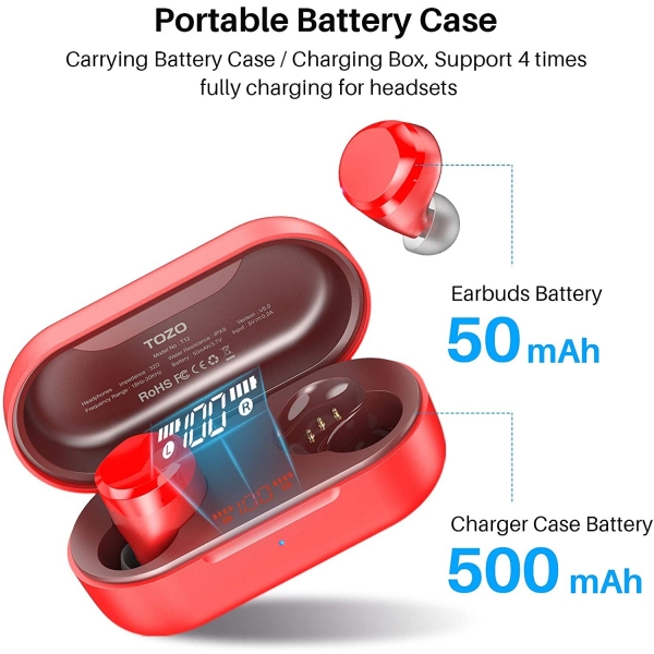 TOZO T12 Kablosuz Kulak i Kulaklk-Red