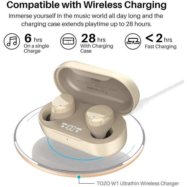 TOZO T12 Kablosuz Kulak i Kulaklk-Champagne