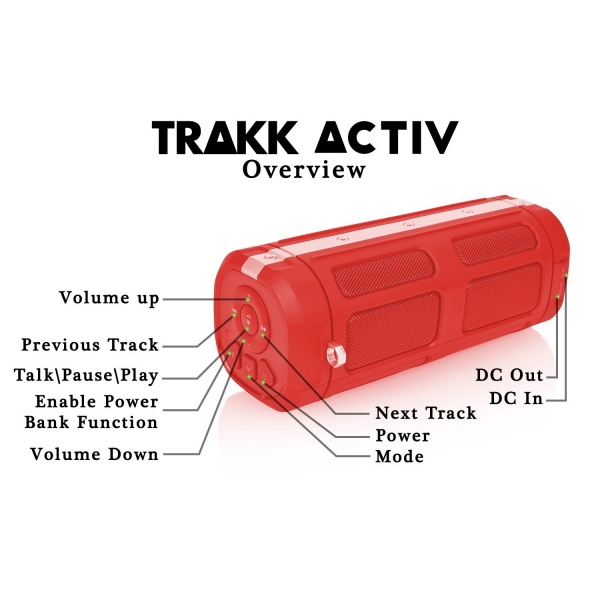 TRAKK ACTIV Bluetooth Bisiklet Hoparlr-Red