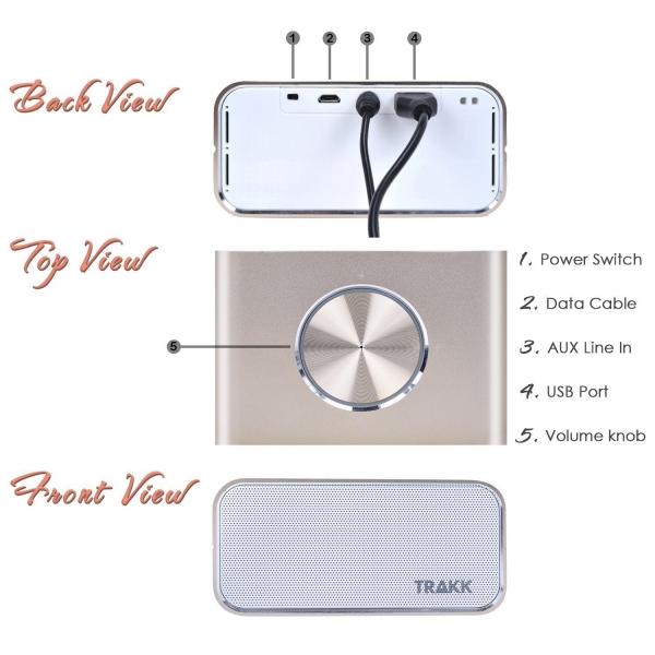 TRAKK CEO Bataryal Kablosuz Bluetooth Hoparlr-Gold