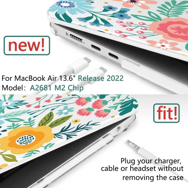 TWOLSKOO MacBook Air Koruyucu Klf (13.6 in)(2022)-Abstract Flower