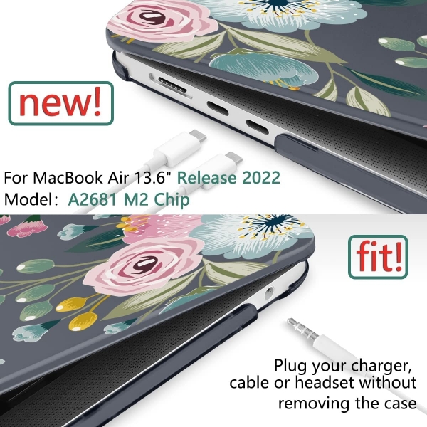 TWOLSKOO MacBook Air Koruyucu Klf (13.6 in)(2022)-Seamless Flowers