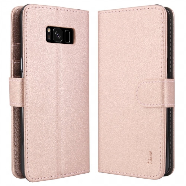 Tauri Galaxy S8 Plus Kickstand Deri C�zdan K�l�f-Rose Gold