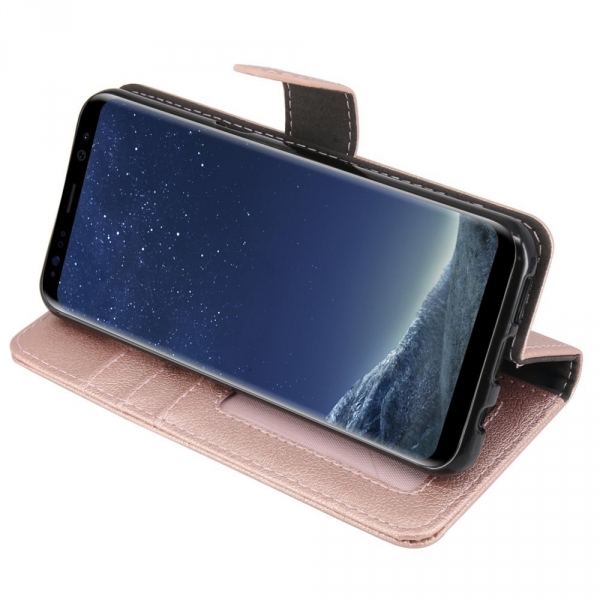Tauri Galaxy S8 Plus Kickstand Deri C�zdan K�l�f-Rose Gold