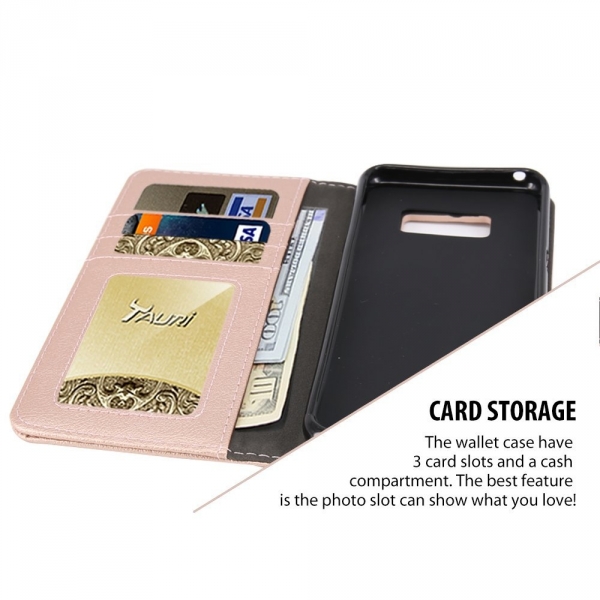 Tauri Galaxy S8 Plus Kickstand Deri C�zdan K�l�f-Rose Gold