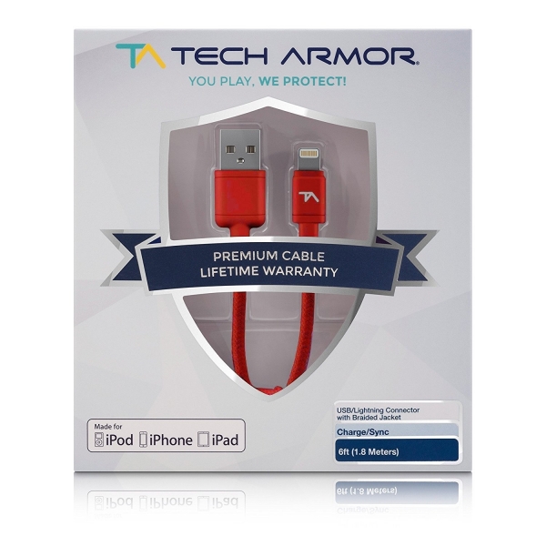 Tech Armor Apple MFI Lightning Kablo (1.82 M)-Red