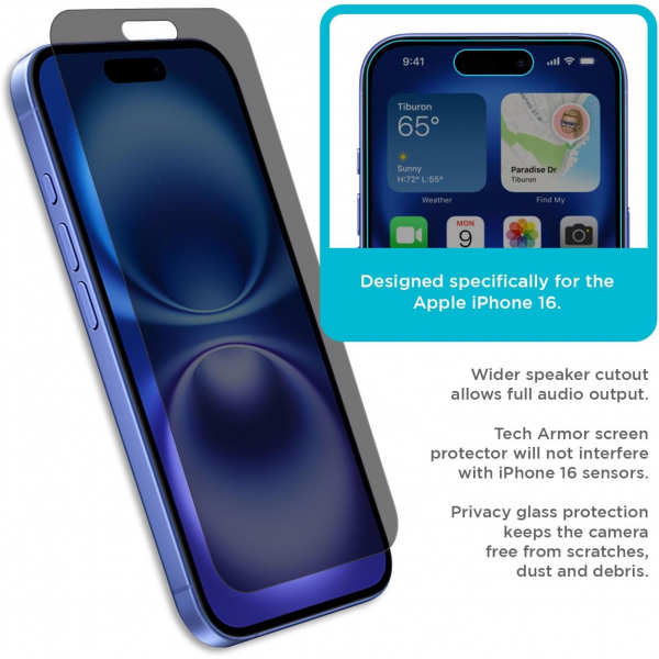 Tech Armor Apple iPhone 16 Privacy Cam Ekran Koruyucu