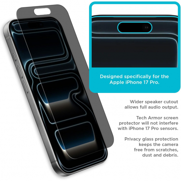 Tech Armor iPhone 17 Pro Privacy Ekran Koruyucu