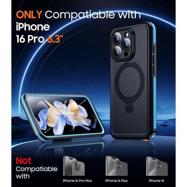 Temdan Apple iPhone 16 Pro Su Geirmez Mag Klf -Blue