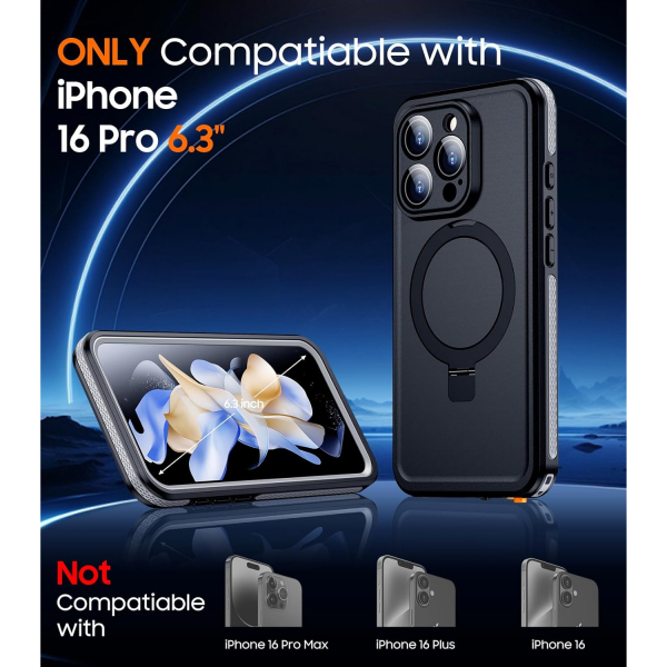 Temdan Apple iPhone 16 Pro Su Geirmez Mag Klf -Grey