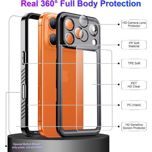 Temdan Apple iPhone 17 Pro Max Su Geirmez Klf -Black Clear