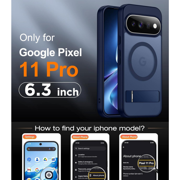 Temdan Google Pixel 11 Pro Manyetik Standl� K�l�f-Blue