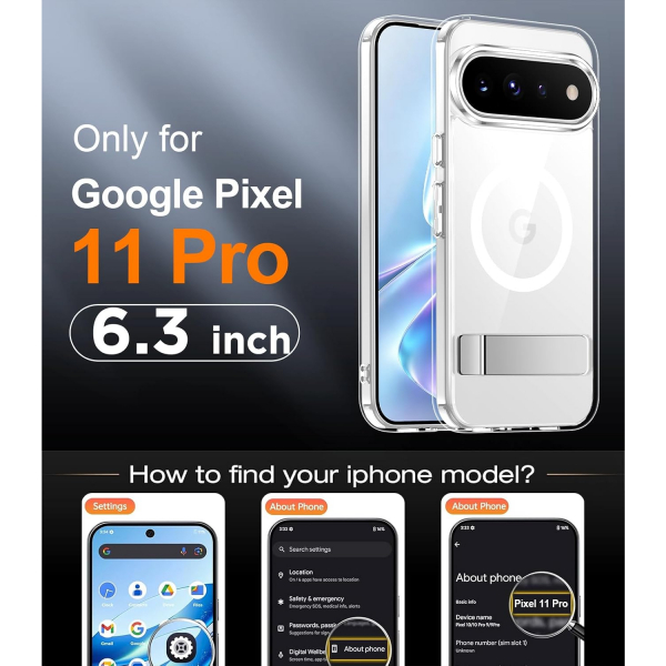 Temdan Google Pixel 11 Pro Manyetik Standl� K�l�f-Clear