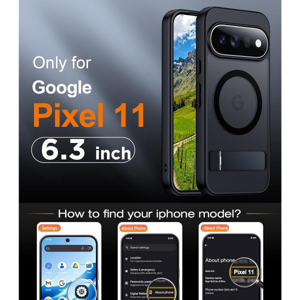 Temdan Google Pixel 11 Uyumlu Manyetik Standl� K�l�f-Black