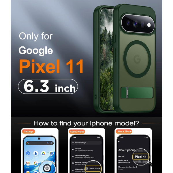 Temdan Google Pixel 11 Uyumlu Manyetik Standl� K�l�f-Green