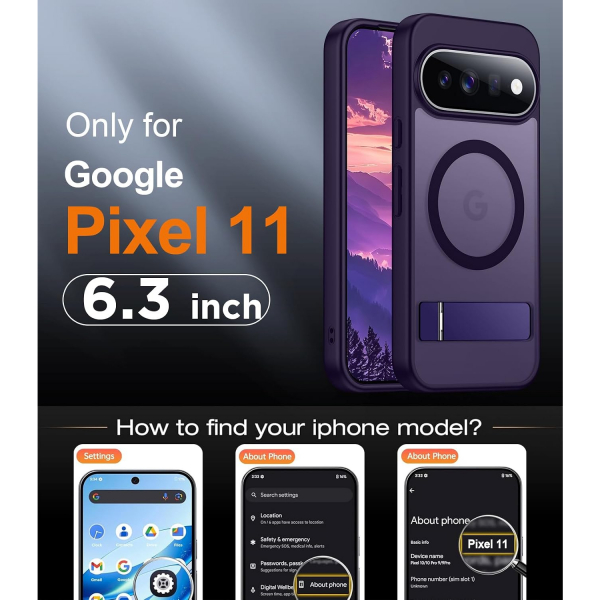Temdan Google Pixel 11 Uyumlu Manyetik Standl� K�l�f-Purple