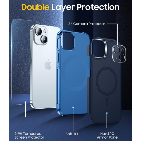 Temdan Manyetik iPhone 15 Klf -Blue