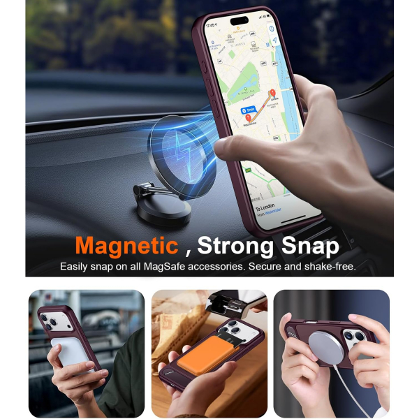 Temdan Manyetik iPhone 18 Pro Standl� K�l�f-Dark Cherry