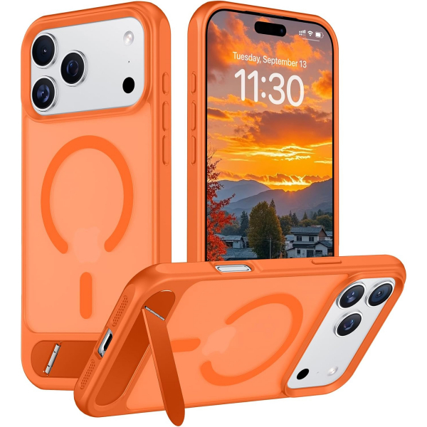 Temdan Manyetik iPhone 18 Pro Standl� K�l�f-Orange
