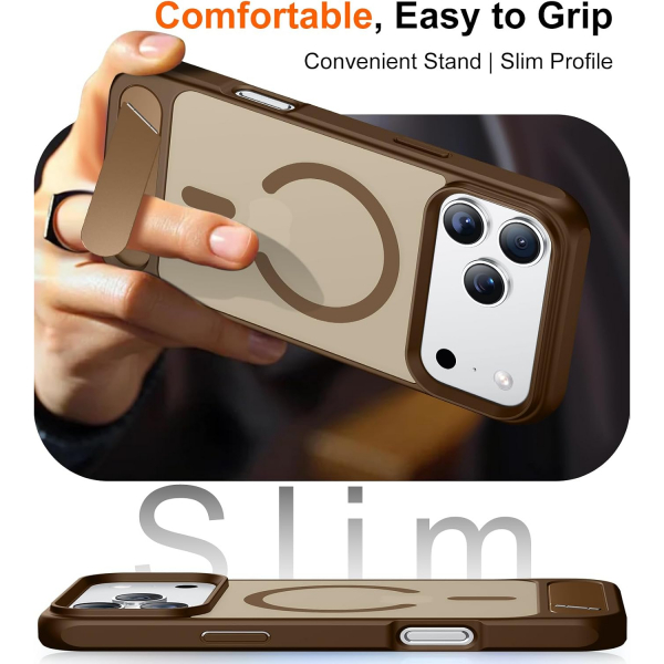 Temdan Manyetik iPhone 18 Pro Standl� K�l�f-Desert Brown