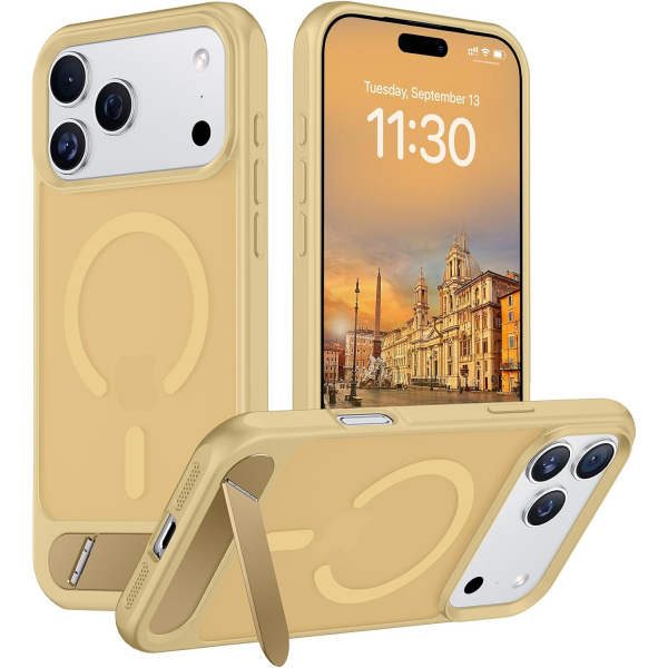 Temdan Manyetik iPhone 18 Pro Standl� K�l�f-Light Brown
