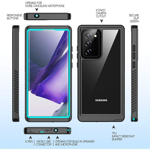 Temdan Galaxy Note 20 Ultra Su Geirmez Klf (MIL-STD-810G)-Teal