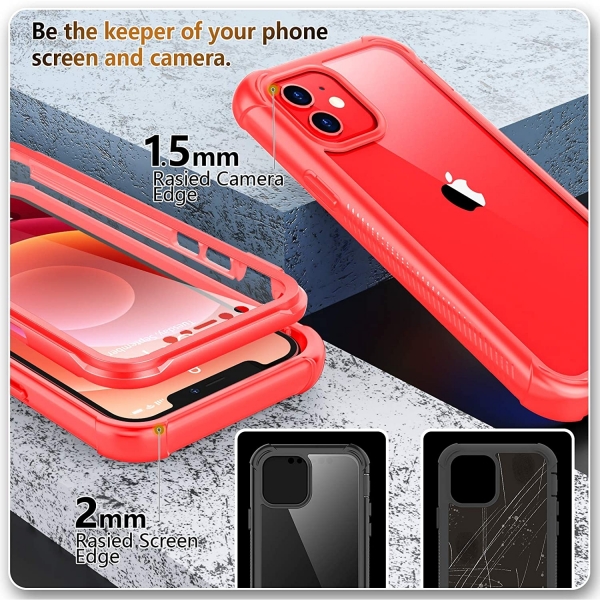  Temdan iPhone 12 Bumper Klf -Red