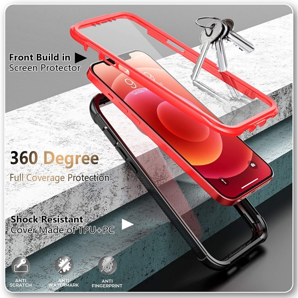  Temdan iPhone 12 Bumper Klf -Black Red