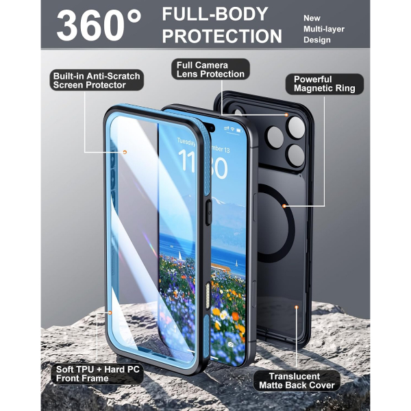 Temdan iPhone 18 Pro Desenli Su Ge�irmez K�l�f-Blue