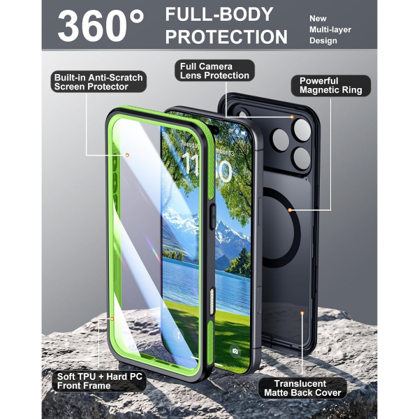Temdan iPhone 18 Pro Desenli Su Ge�irmez K�l�f-Green