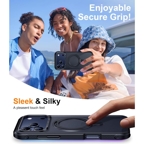 Temdan iPhone 18 Pro Max 360 Manyetik Standl� K�l�f-Black