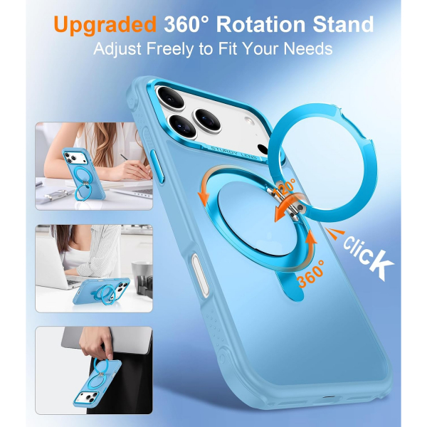 Temdan iPhone 18 Pro Max 360 Manyetik Standl� K�l�f-Blue