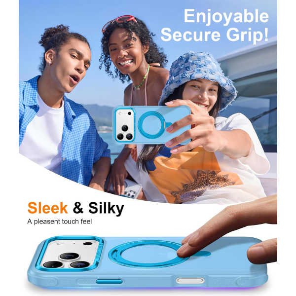 Temdan iPhone 18 Pro Max 360 Manyetik Standl� K�l�f-Blue
