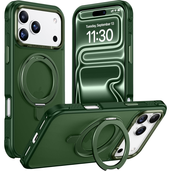 Temdan iPhone 18 Pro Max 360 Manyetik Standl� K�l�f-Green