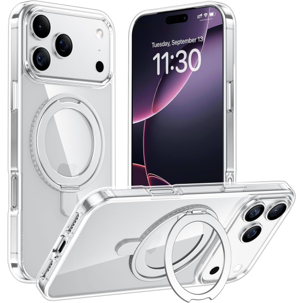 Temdan iPhone 18 Pro Max 360 Manyetik Standl� K�l�f-Clear