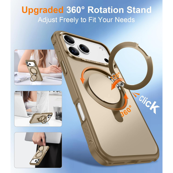 Temdan iPhone 18 Pro Max 360 Manyetik Standl� K�l�f-Brown