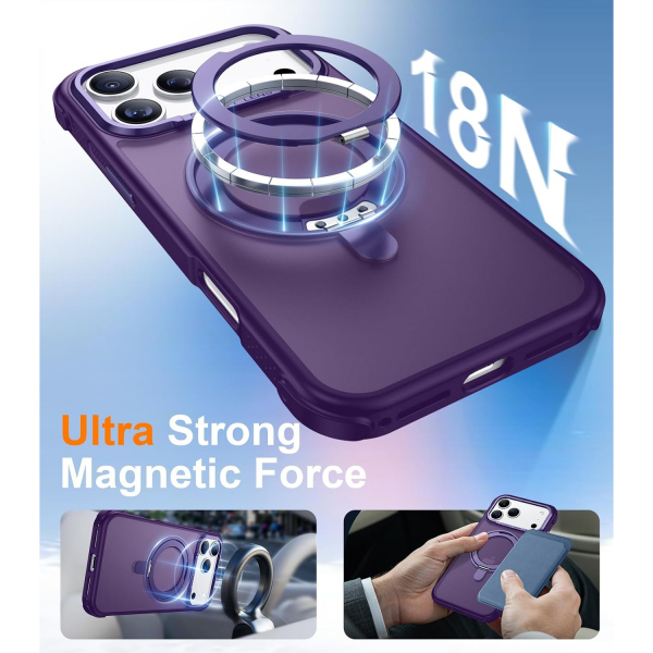 Temdan iPhone 18 Pro Max 360 Manyetik Standl� K�l�f-Purple