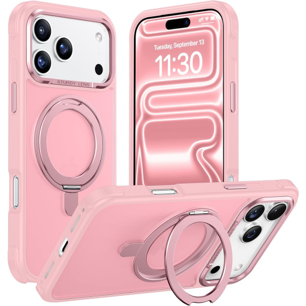 Temdan iPhone 18 Pro Max 360 Manyetik Standl� K�l�f-Pink