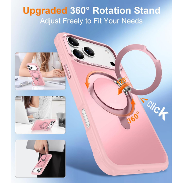 Temdan iPhone 18 Pro Max 360 Manyetik Standl� K�l�f-Pink