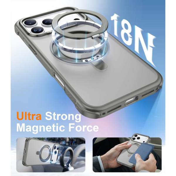 Temdan iPhone 18 Pro Max 360 Manyetik Standl� K�l�f-Gray