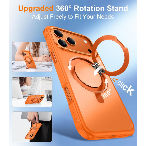 Temdan iPhone 18 Pro Max 360 Manyetik Standl� K�l�f-Orange
