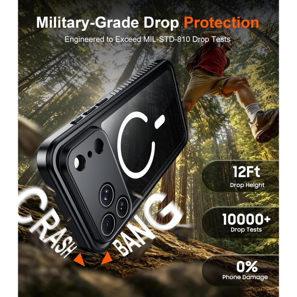 Temdan iPhone 18 Pro Max Su Ge�irmez Manyetik K�l�f-Black/Clear