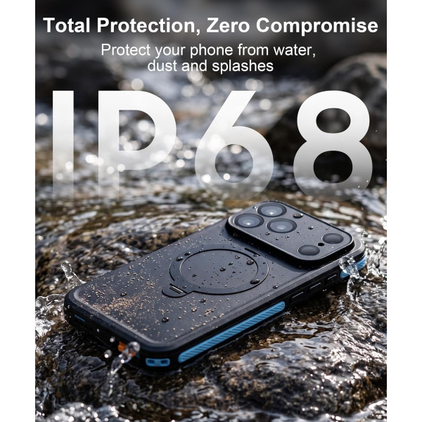 Temdan iPhone 18 Pro Max Su Ge�irmez Standl� K�l�f-Blue