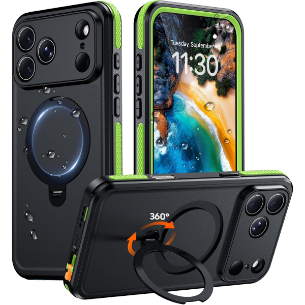 Temdan iPhone 18 Pro Max Su Ge�irmez Standl� K�l�f-Green